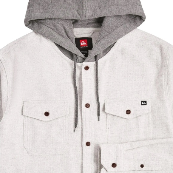 Quiksilver Halidon Hooded Flannel Shacket - Men’s Large Light Heather Gray - Picture 3 of 12